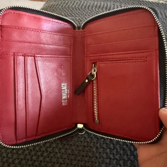 MZ Wallace Quilted Black Wallet with Red Accents Crosby - Picture 3 of 4